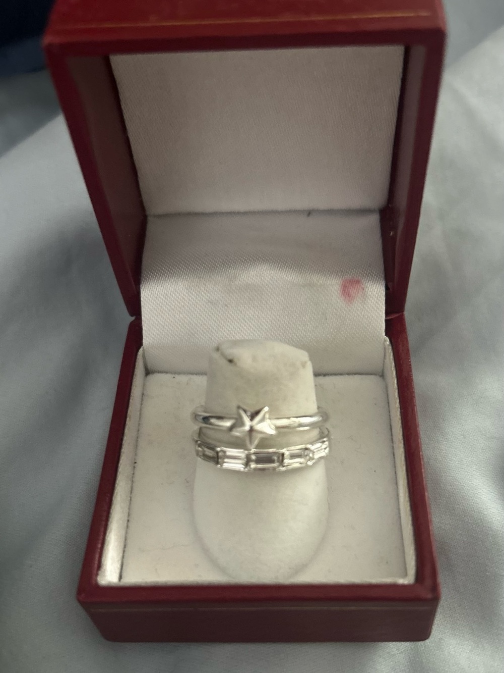 Silver Tone Star & Baguette Stackable Ring Set - Silver